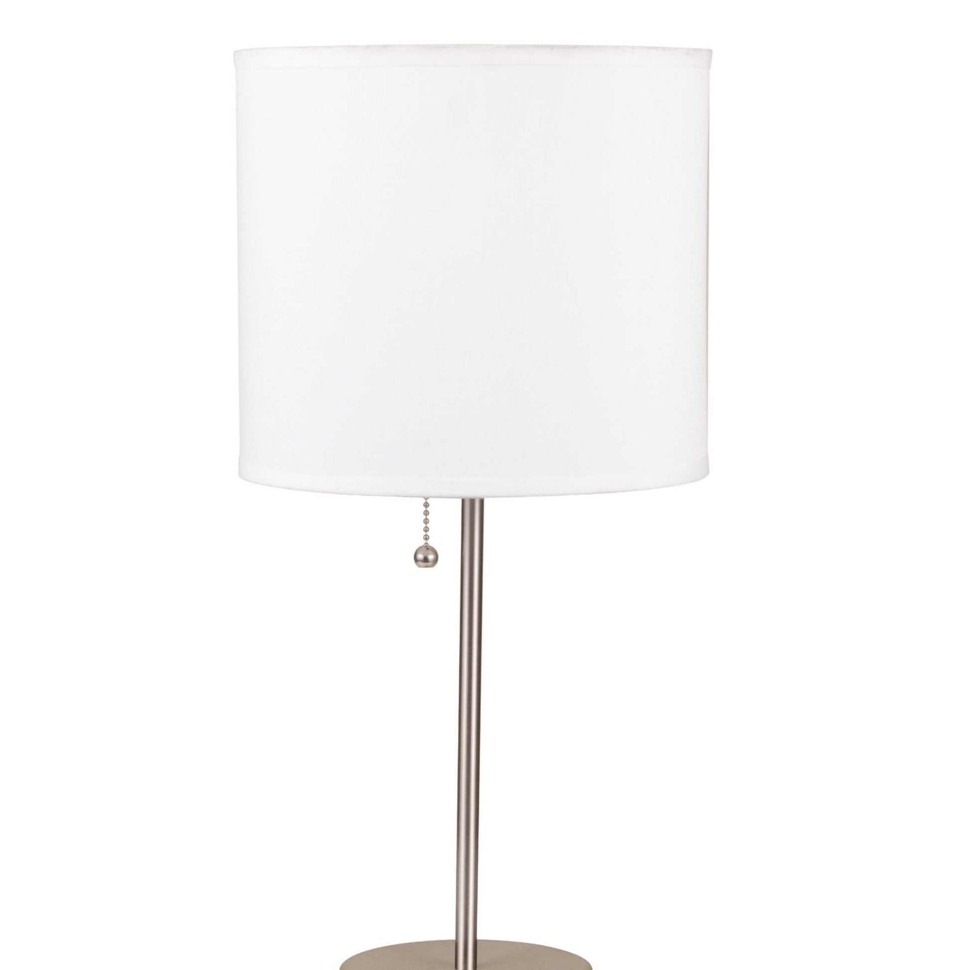 19" Tall Metal Table Lamp With Silver Finish, White Shade Multicolor Metal