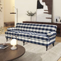 Alana Lawson Three Cushion Tightback Sofa, Blue Lattice Woven Blue Plaid Foam Fabric 3 Seat