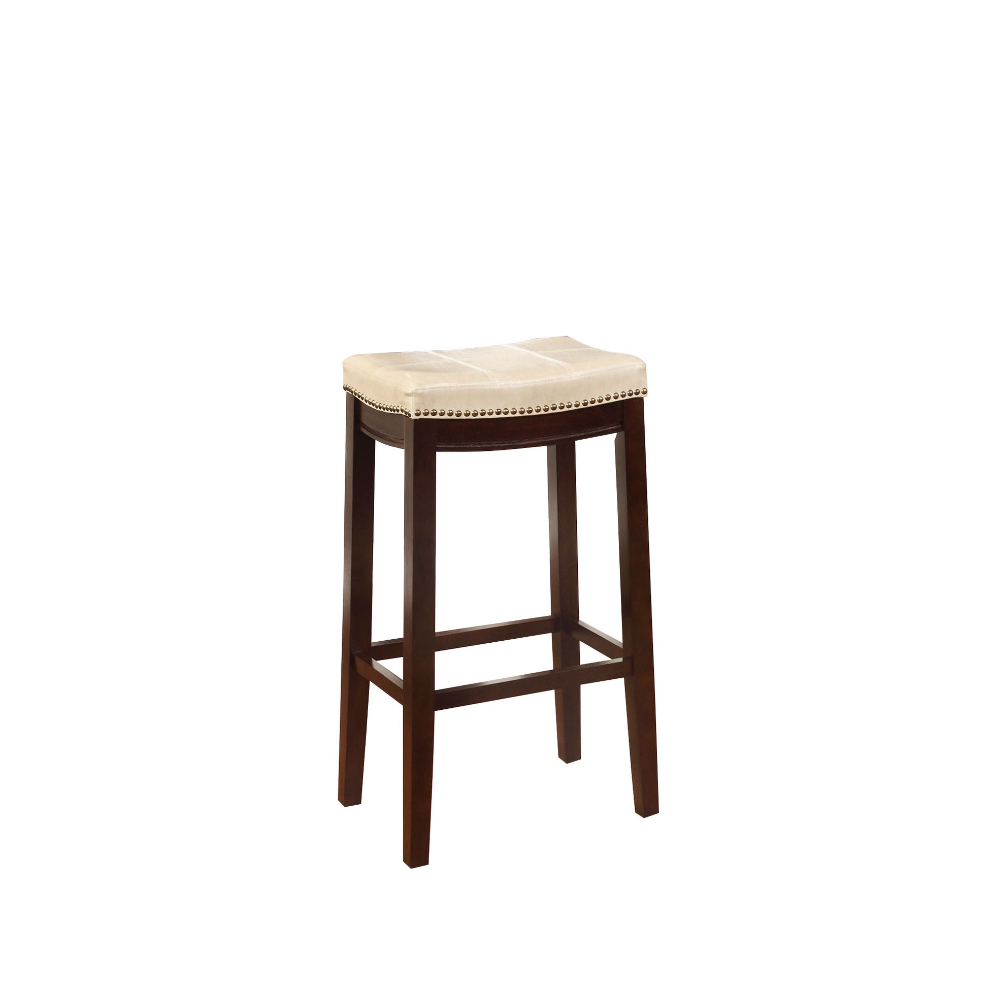 Wooden Bar Stool With Faux Leather Upholstery, Cream And Brown Cream Solid Wood