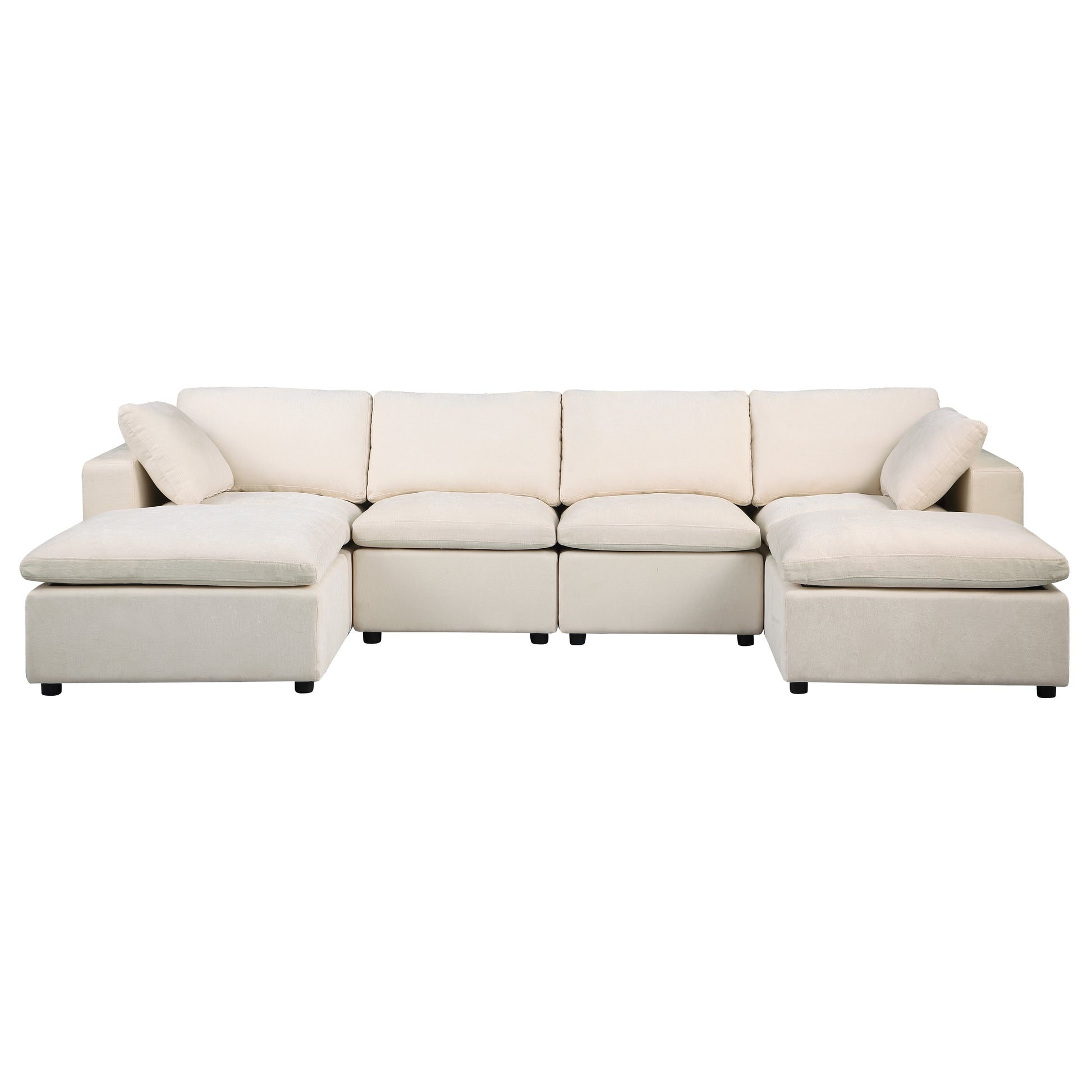 123.6" Modular Sectional Sofa, Convertible U Shaped Sofa Couch, Modular Sectionals With Ottomans, 6 Seat Sofa Couch With Reversible Chaise For Living Room. Chenille Beige Beige Fabric 6 Seat