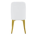 2 Modern Dining Chairs, Sleek Pu Leather Backrest, And Gold Metal Legs Bring A Comfortable Home Experience To The Kitchen, Bedroom, And Office. White Pu