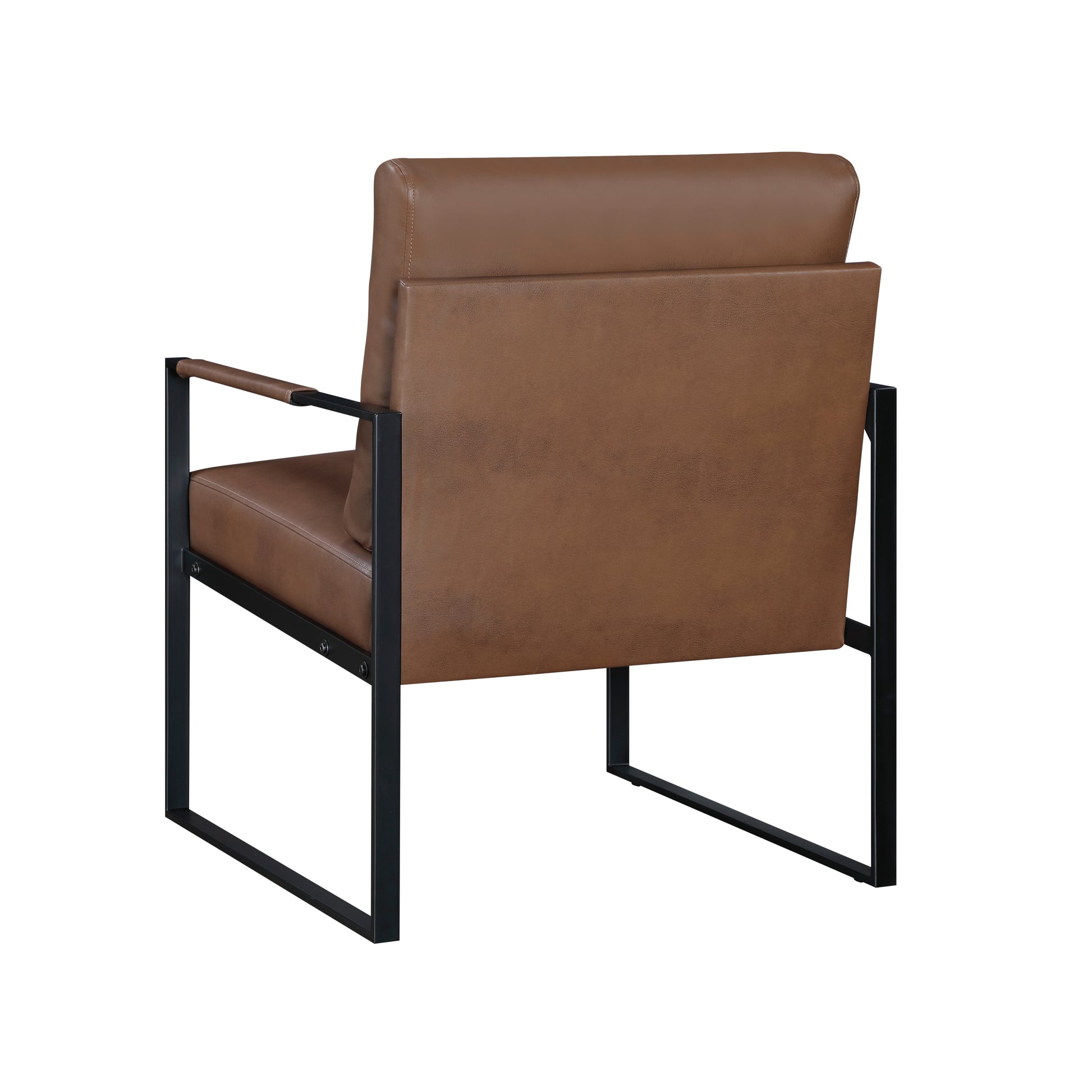 Modern Accent Chair Cushioned Seat Brown Faux Leather Upholstery Black Metal Frame 1Pc Style Comfort Durability Elegance Look Brown Primary Living Space Industrial,Mid Century Modern,Modern Metal