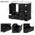 36 Inch Traditional Bathroom Vanity With Resin Sink Combo Set, Black Bathroom Cabinet With Two Doors And Four Drawers Black Bathroom Solid Wood Mdf Resin
