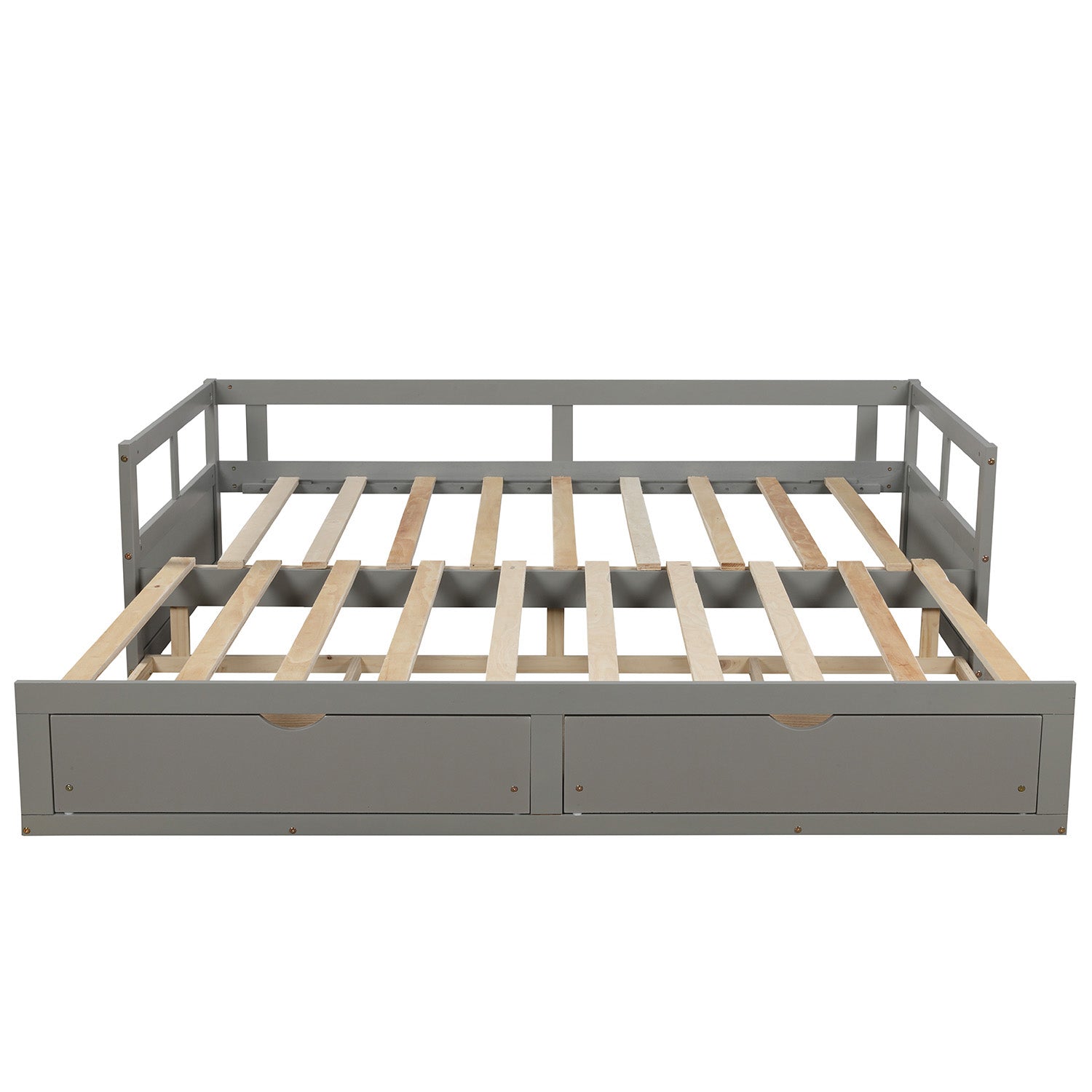 Wooden Daybed With Trundle Bed And Two Storage Drawersextendable Bed Daybed,Sofa Bed For Bedroom Living Room, Gray Twin Gray Solid Wood