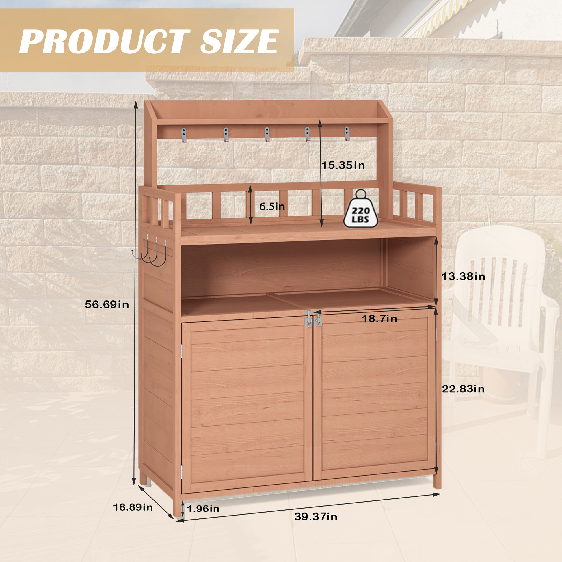 Potting Bench Outdoor Gardening Table For Outside Wood Garden Planting Workstation Work Benches With Large Storage Cabinet & Top Shelf For Patio Brown Weather Resistant Frame Garden & Outdoor Classic Wood