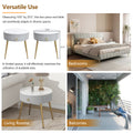 19.6'' Easy Assembly End Tables With High Gloss Faux Marble Tabletops, Set Of 2, Modern Fluted 2 Side Tables With Drawers, Round Coffee Tables With Golden Legs For Living Room, Grey Grey Gold Primary Living Space Drawers Round Mdf Iron