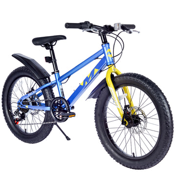 20 Inch Kids Bicyclesfat Tire Mountain Bike For Boys And Girls Age 5 Years ,Dual Disc Brake,Shimano 7 Speed ,Kids Beach And Snow Bicycle Blue Steel