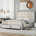 Queen Size Wood Frame Platform Bed With Upholstered Headboard, Footboard And 2 Drawers, Antique White Box Spring Not Required Queen Antique White Wood Bed Frame Solid Wood Mdf