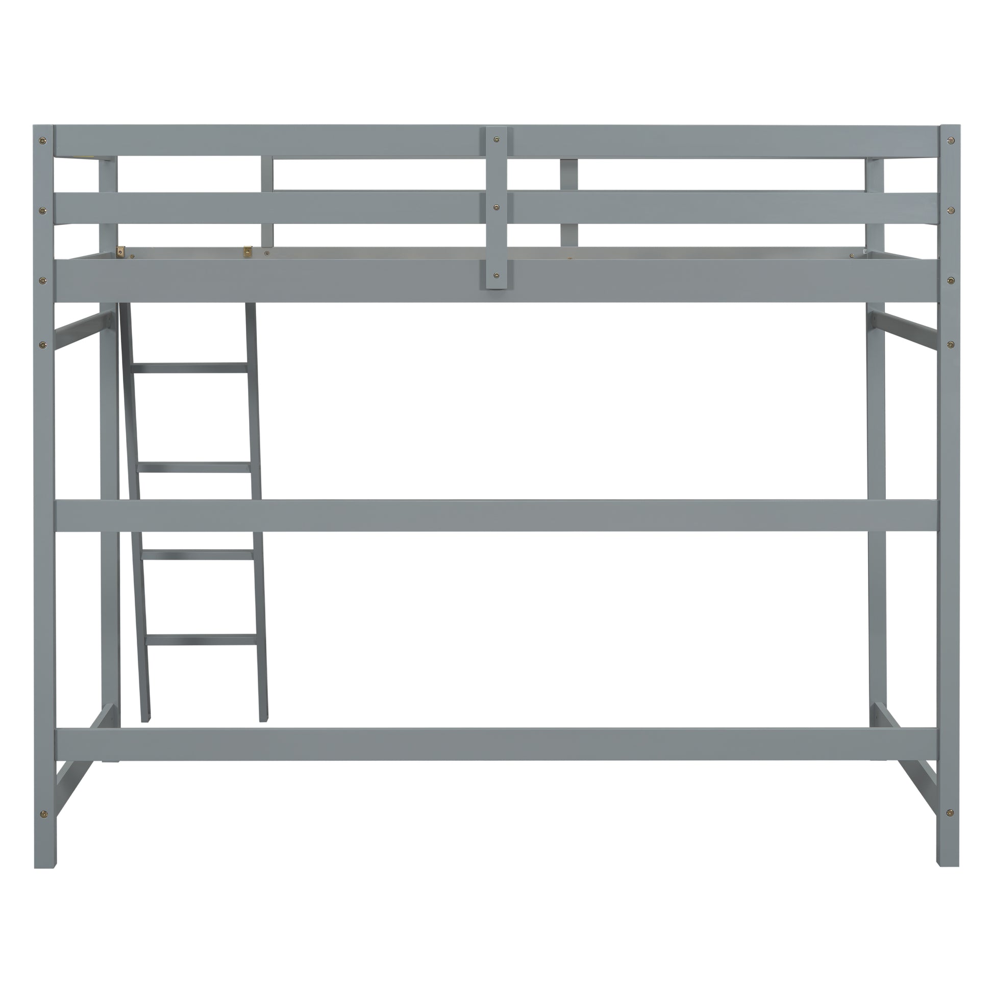 Twin Size High Loft Bed With Inclined Ladder, Guardrails,Grey Twin Grey American Design Pine