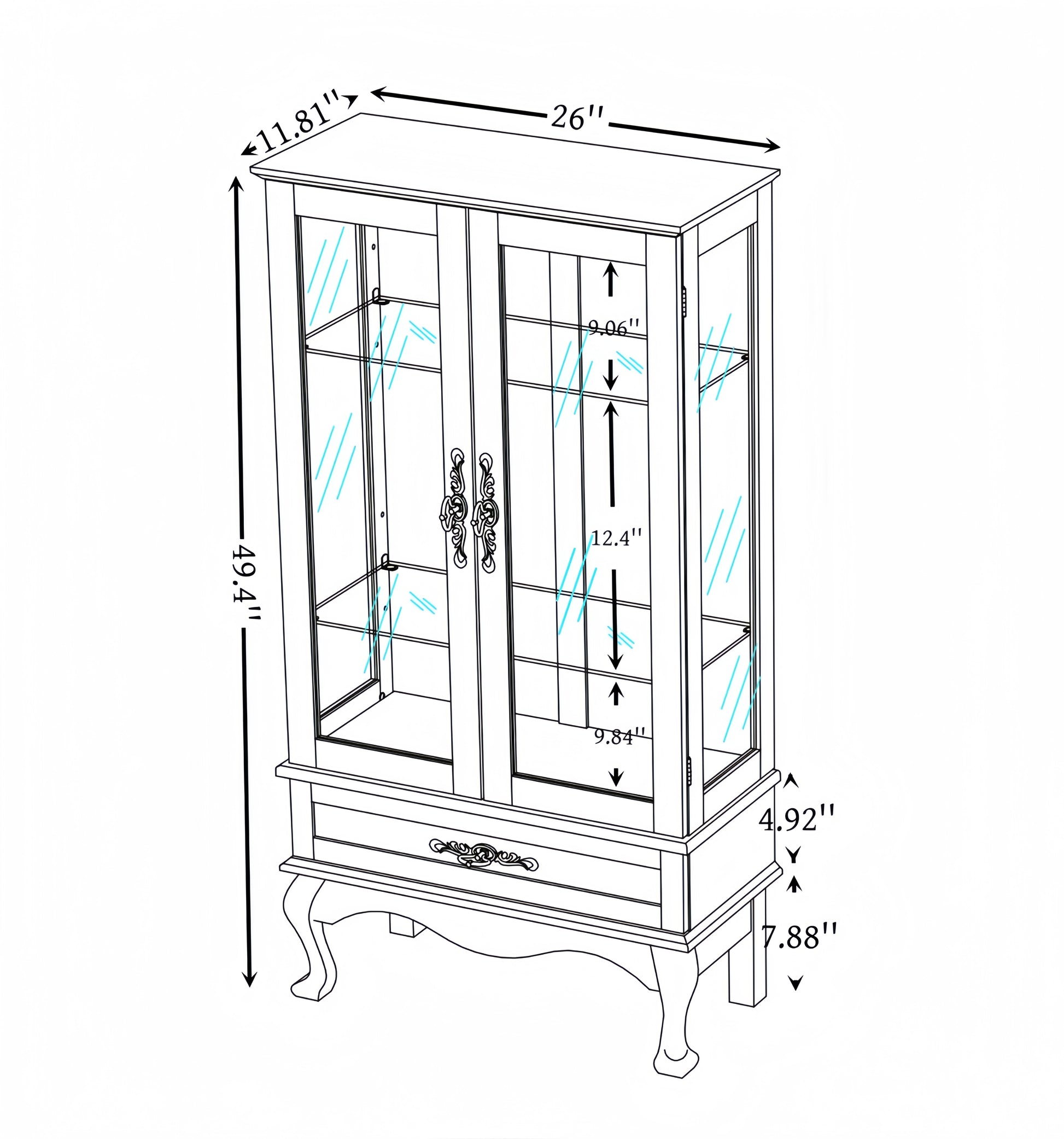 Lighted Glass Cabinet Glass Wine Cabinet Curio Display Cabinet With Adjustable Glass Shelves 2 Doors And 1 Drawer Cabinet Bulb Included Cherry Cherry Mdf Glass