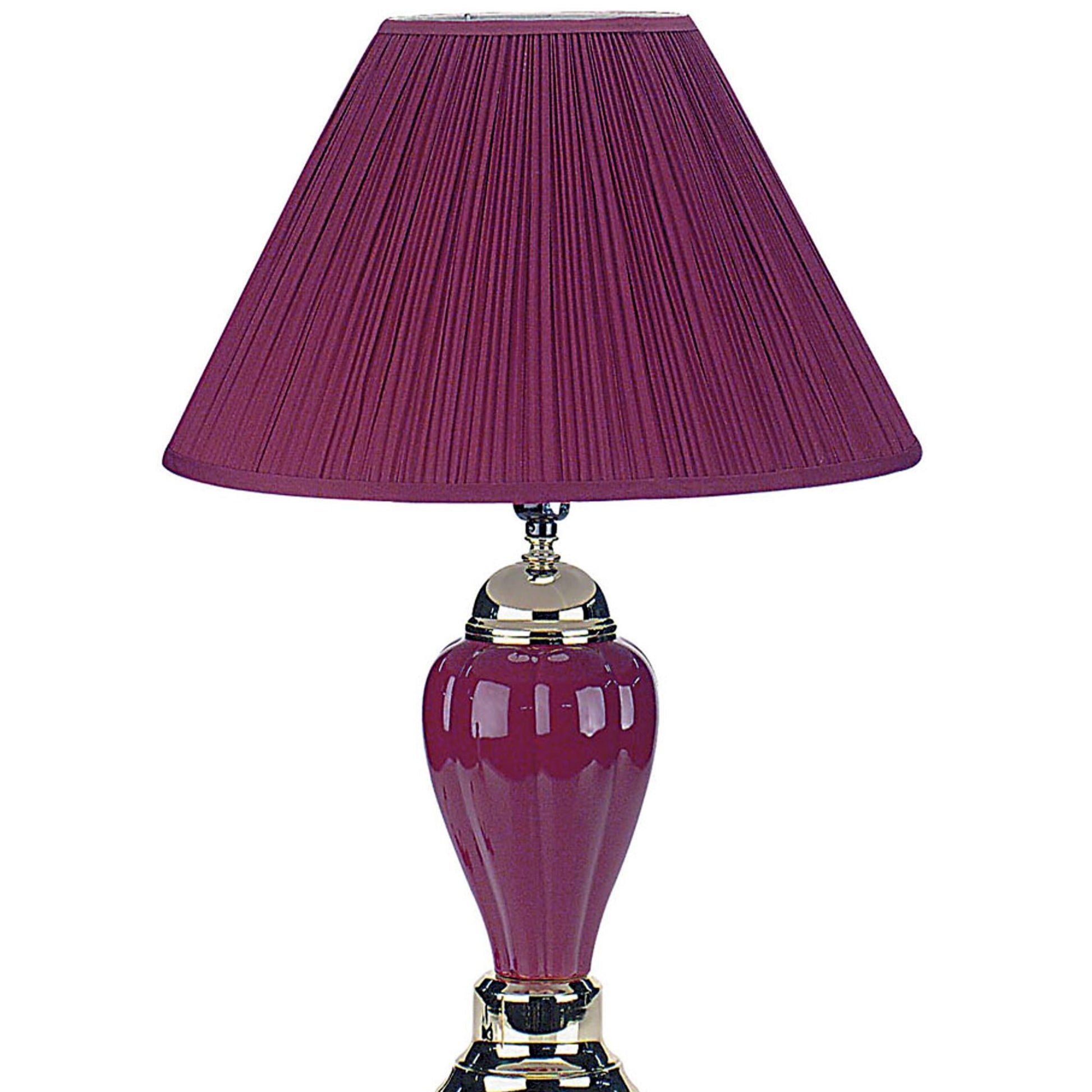 27" Tall Ceramic Table Lamp, Urn Shaped With Burdy Finish, Linen Shade Multicolor Ceramic