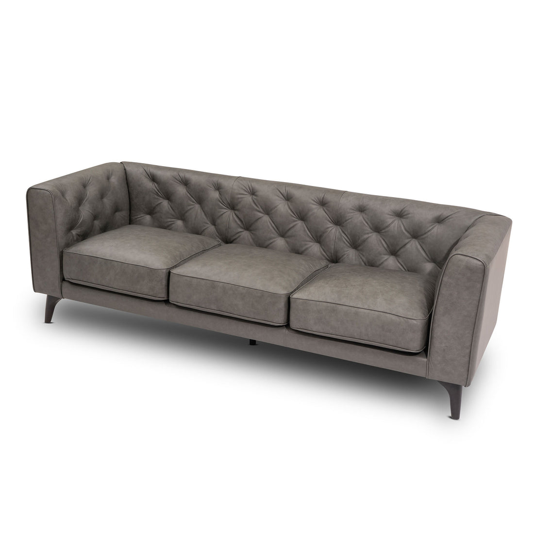 92.52 Inch Genuine Leather Couch 3 Seater Sofa With Tufted Back,Grain Leather Couch With Feather,Down Topper On Seating Surfaces Sofa For Living Room, Comfy Sofa Couch With Extra Deep Seats,Graphite Natural Graphite Genuine Leather 3 Seat