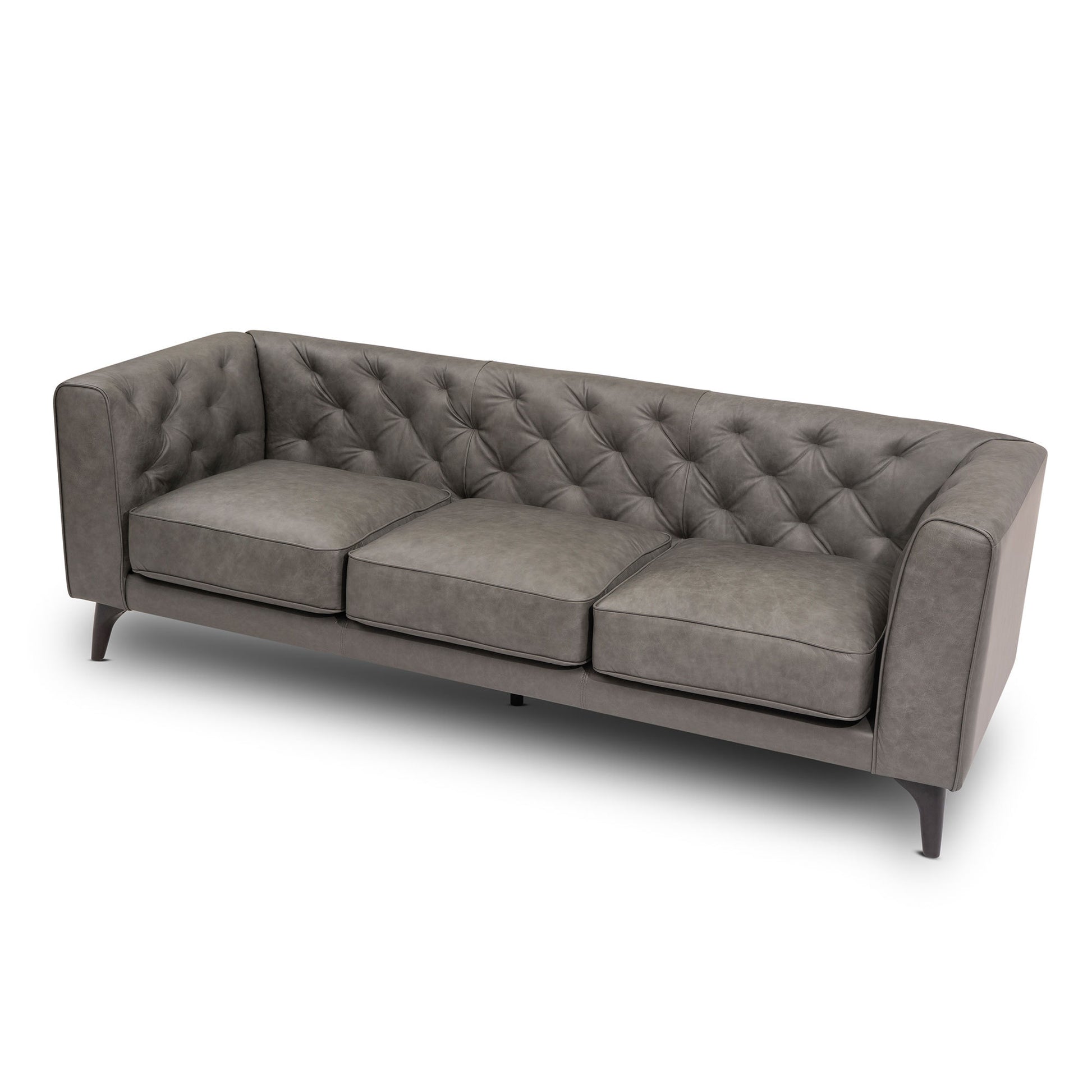 92.52 Inch Genuine Leather Couch 3 Seater Sofa With Tufted Back,Grain Leather Couch With Feather,Down Topper On Seating Surfaces Sofa For Living Room, Comfy Sofa Couch With Extra Deep Seats,Graphite Natural Graphite Genuine Leather 3 Seat
