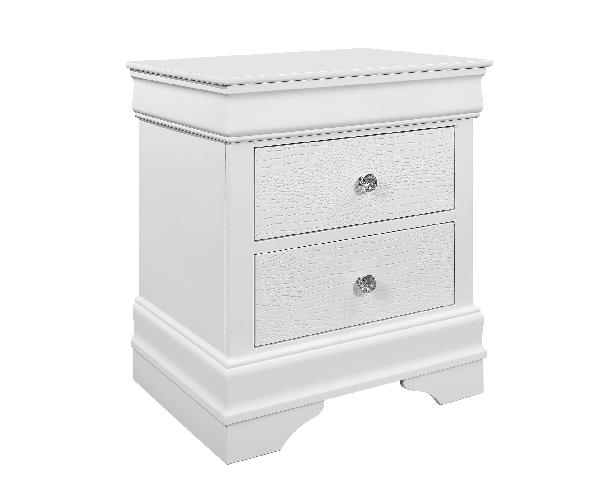 Shaker Crocodile Metallic White Nightstand White Solid Wood Mdf