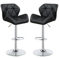 Adjustable Diamond Bar Stool With Chrome Base, Black ,Set Of 2 Black Silver Fabric Metal