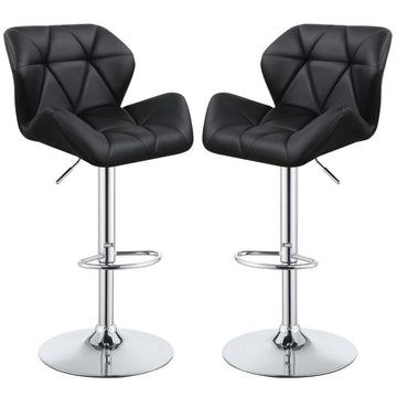 Adjustable Diamond Bar Stool With Chrome Base, Black ,Set Of 2 Black Silver Fabric Metal
