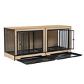 Dog Crate Furniture With Two Combined Room, Xl Large Double Dog Cage Furniture With Tray For Medium Large Dogs, Wooden Dog Kennel Furniture Black Natural Mdf Iron