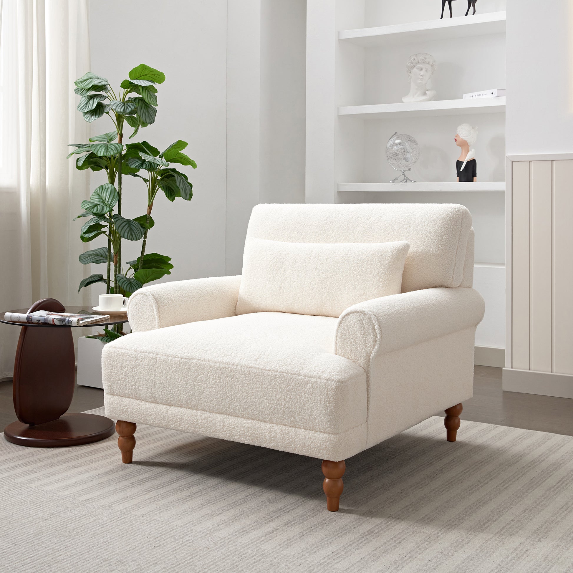 Mirod Elegant Circular Armrests, Ergonomic Lumbar Support, Vintage Roman Column Legs, Luxurious Large Size, Enhances Living Room Aesthetics, For Living Room,Bedroom And Study Beige Boucle