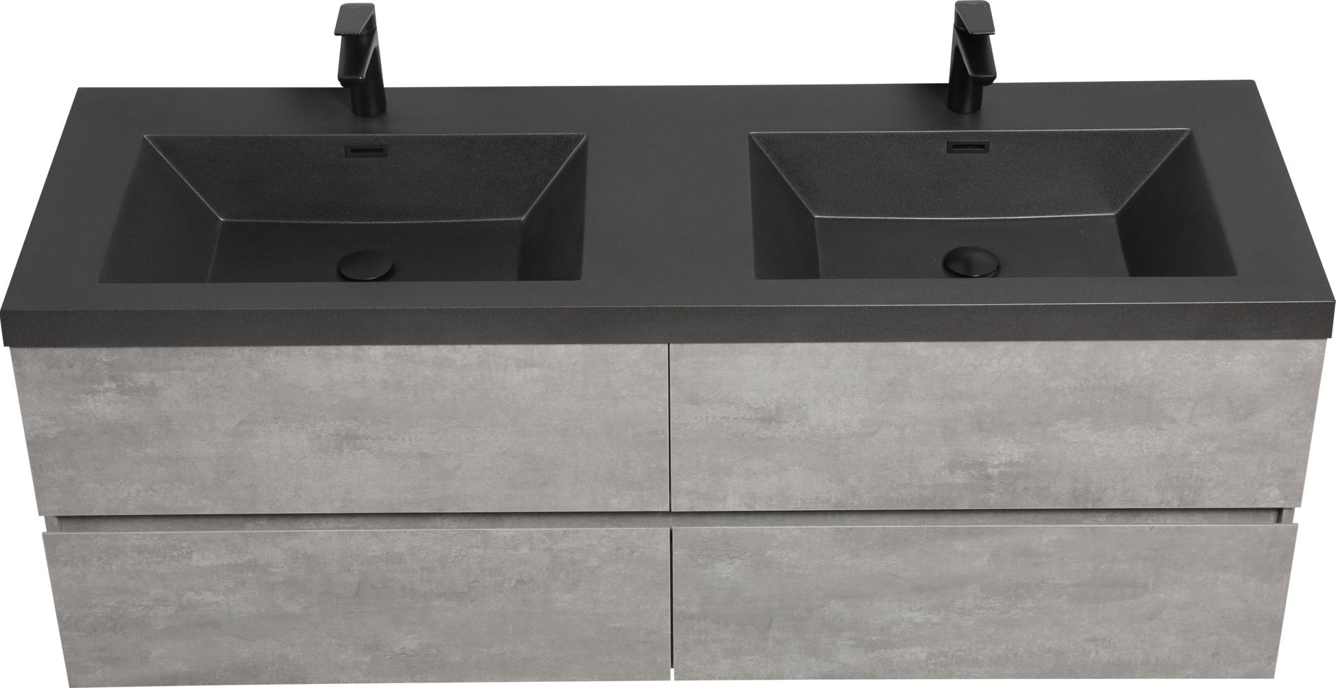 60" Floating Bathroom Vanity With Sink, Modern Wall Mounted Bathroom Storage Vanity Cabinet With Double Black Quartz Sand Top Basins And Four Soft Close Drawers, 24V12 60Gr Grey 4 Grey Wall Mounted Plywood