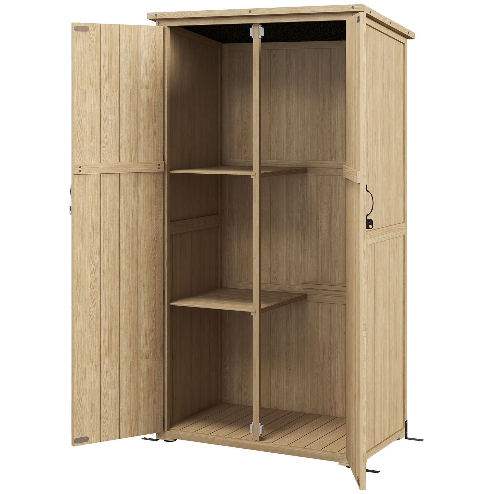 Outsunny Wooden Garden Shed, Outdoor Storage Cabinet With Waterproof Asphalt Roof, Narrow Tool Shed With Shelves And Lockable Doors, Natural Natural Wood Wood