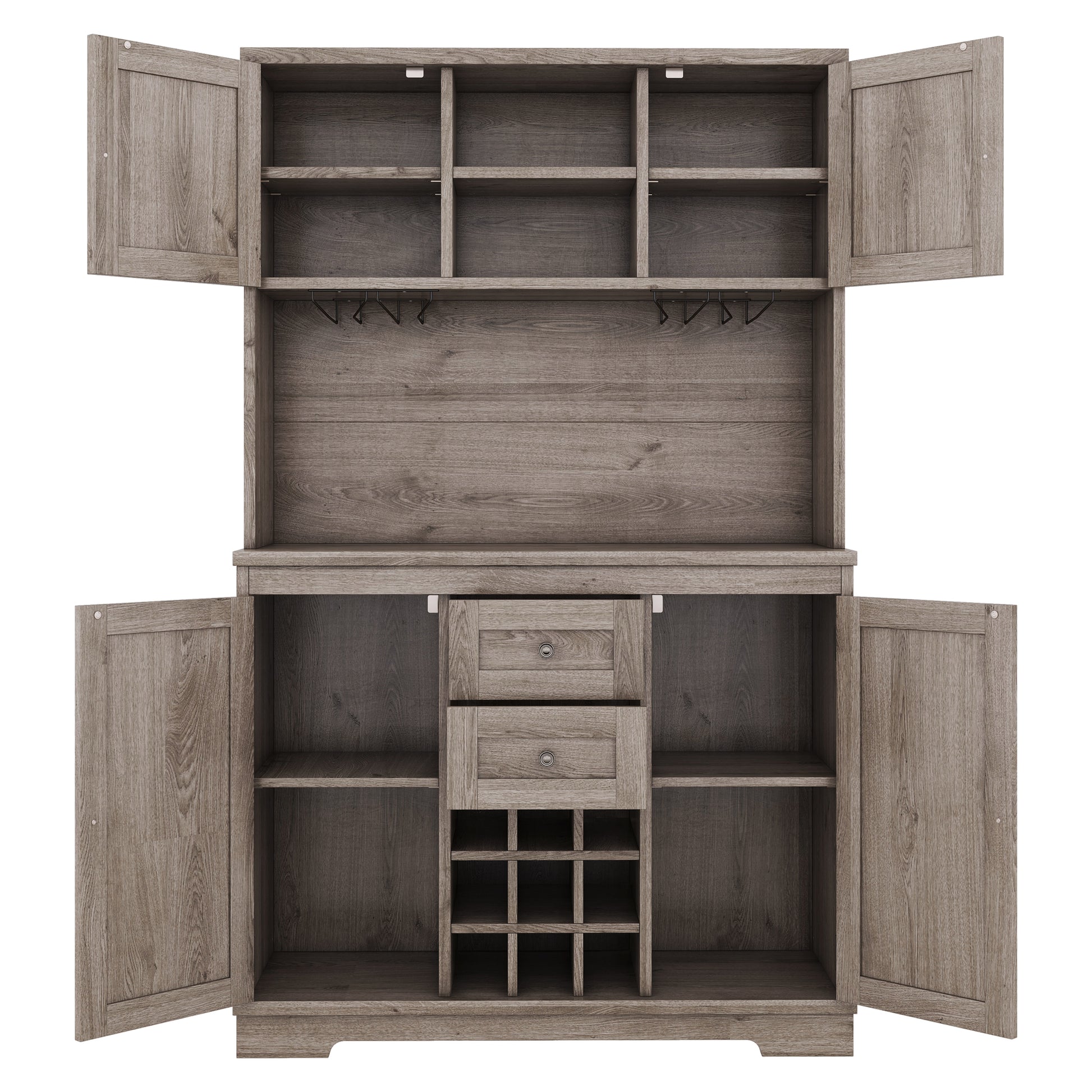 Coffee Bar Cabinet Kitchen Cabinet With Storage, Farmhouse Wine Cabinet With Drawers Shelves And Cabinets, Buffet Cabinet Wine & Glass Racks For Dining Room, Kitchen, Oak Brown Oak Particle Board Mdf