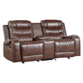 Luxurious Living Room Furniture 2Pc Reclining Sofa Set Brownfaux Leather Upholstery Center Drop Down Cup Holders, Power Outlets, Usb Ports, Diamond Pattern Stitching Brown Faux Leather Wood Primary Living Space Luxury,Modern Solid Wood 5 Seat