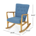 Solid Wood Rocking Chair Blue Fabric