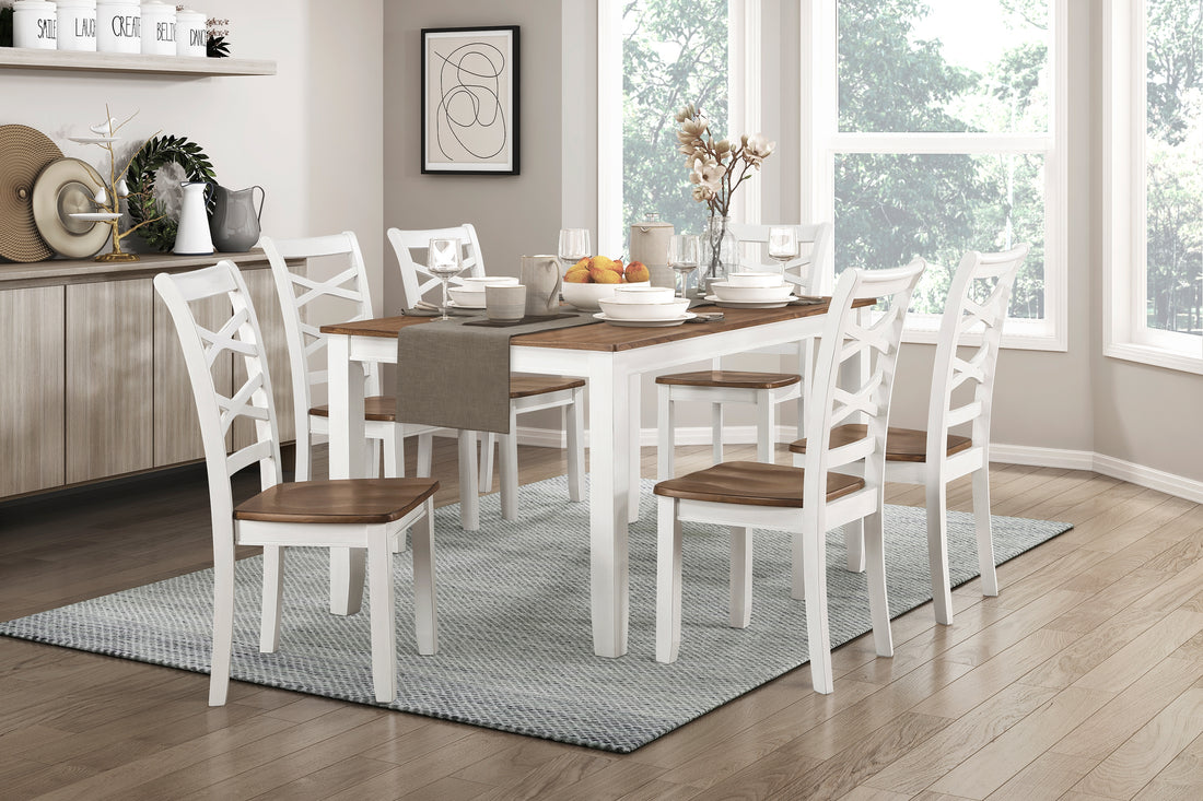 Cherry And White Finish 7Pc Dining Set Table And 6 Side Chairs Set Double X Back Design Wooden Casual Country Style Dining Room Furniture Wood Wood White Seats 6 Wood Dining Room Casual 4 Leg Rectangular Dining Table With Chair Wood