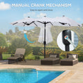 Outsunny Double Sided Patio Umbrella 9.5' Large Outdoor Market Umbrella With Push Button Tilt And Crank, 3 Air Vents And 12 Ribs, For Garden, Deck, Pool, White Cream Polyester