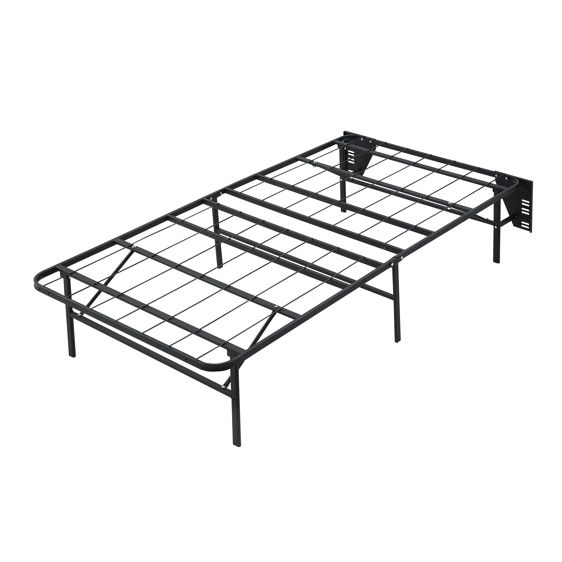 Black Metal Platform Foldable Bed Frame Twin Size, Toolless High Profile Design Twin Black Metal Bedroom Bed Frame Metal