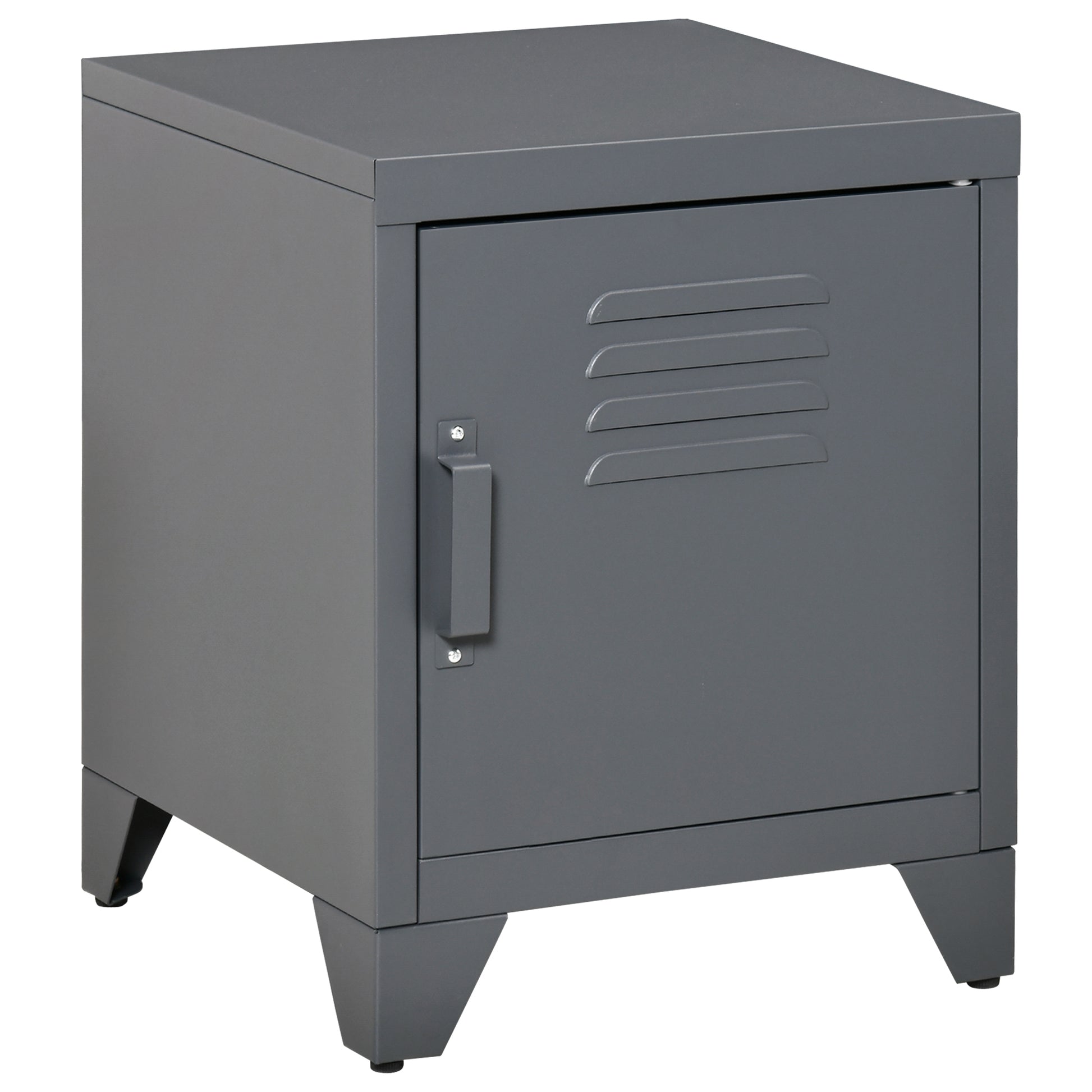 Homcom Industrial End Table, Living Room Side Table With Locker Style Door And Adjustable Shelf, Grey Grey Steel