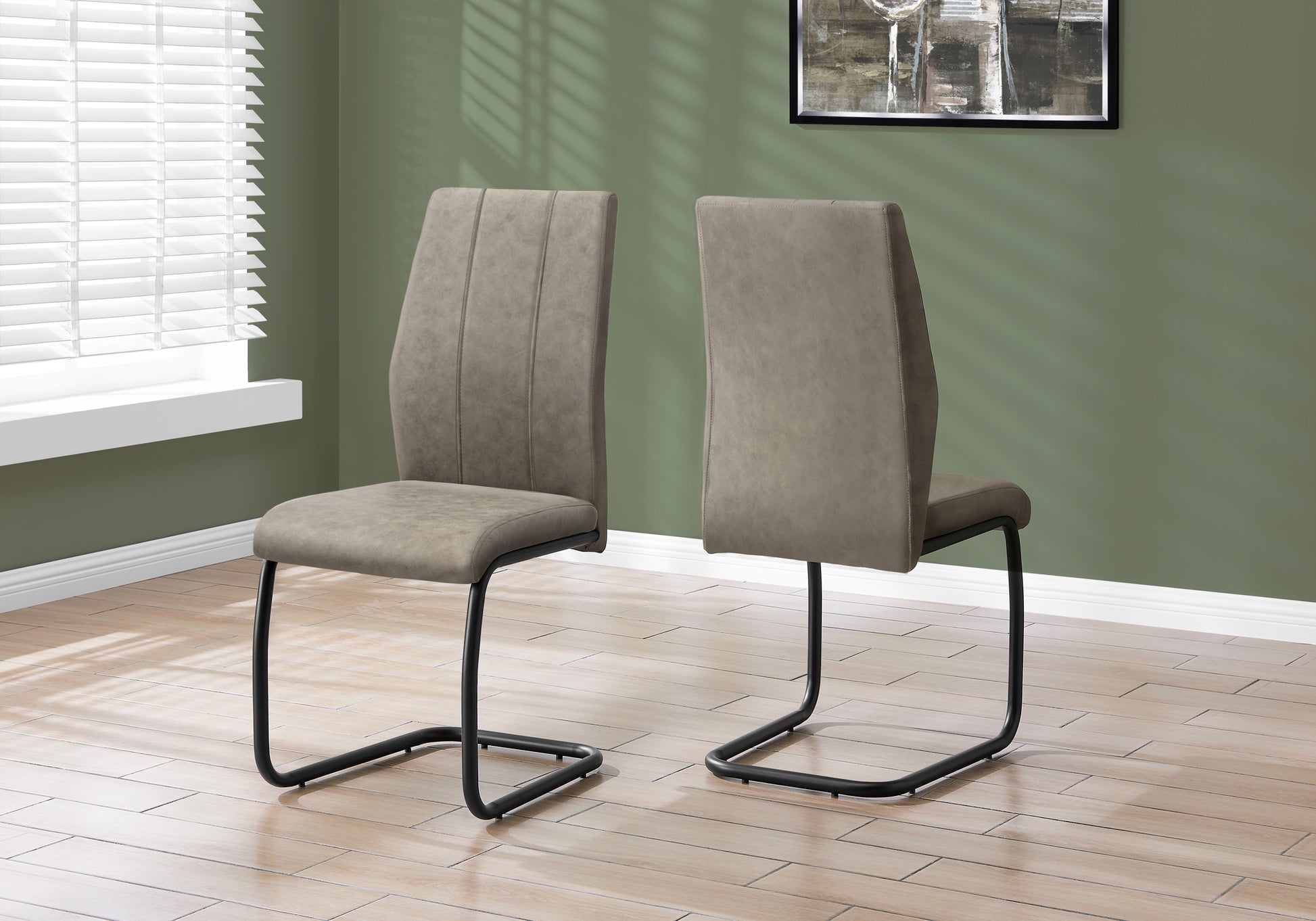 Dining Chair, Set Of 2, Side, Upholstered, Kitchen, Dining Room, 39" Height, Brown Fabric, Black Metal, Contemporary, Modern Taupe Foam Polyester