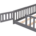 Twin Size Floor Bed With Door,Solid Wood Platform Bed Frame With Fence,Suitable For Children,Pine Wood,Gray Twin Gray Wood