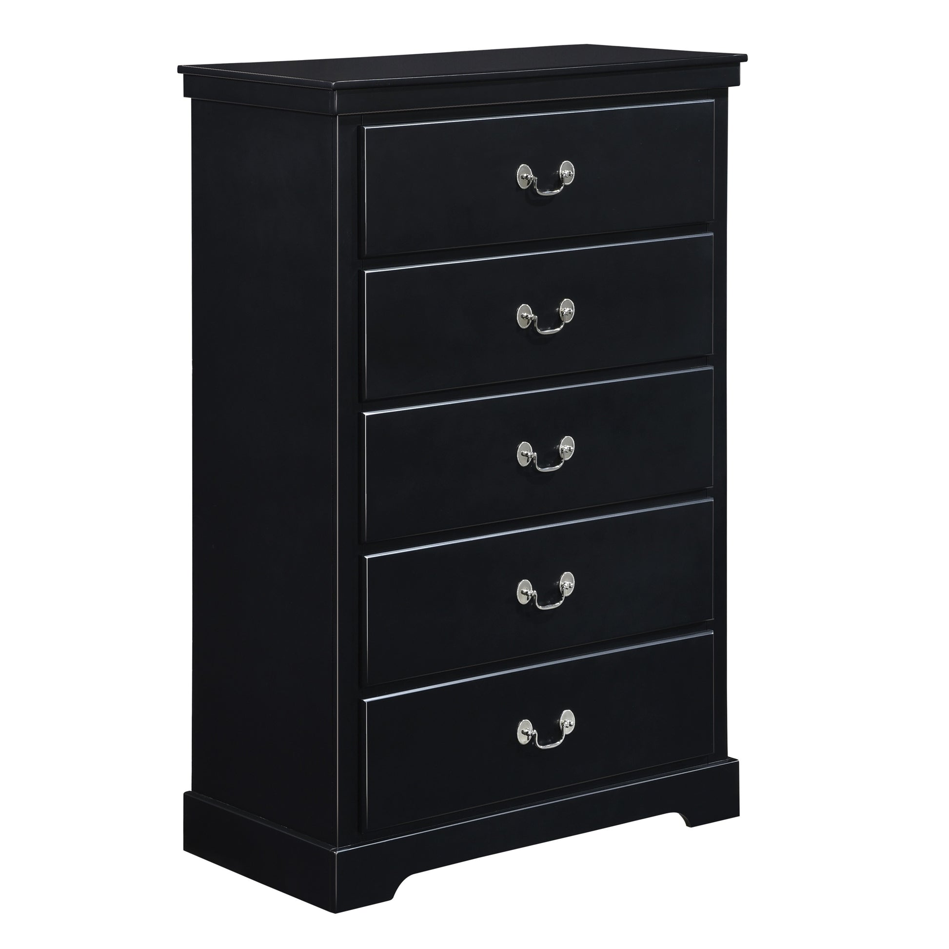 Classic Traditional 1Pc Chest Of 5 Drawers Black Finish Bedroom Furniture Wooden Black Wood