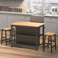 3 Pcs Dining Table Set Rustic Retro Breakfast Table Dining Stools Rubberwood For 2 With Two Open Shelves For Small Space Kitchen Dining Room W69165661 Black Rubber Wood