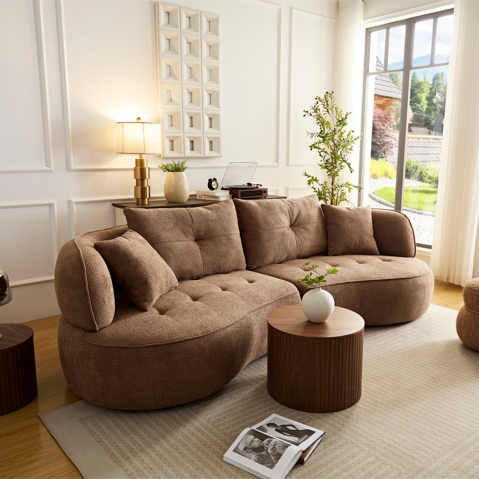 Wks7C Camel Color Combo Sofa With Detachable Pillows, Durable Fabric, Solid Wood Frame Camel Casual Fabric 4 Seat