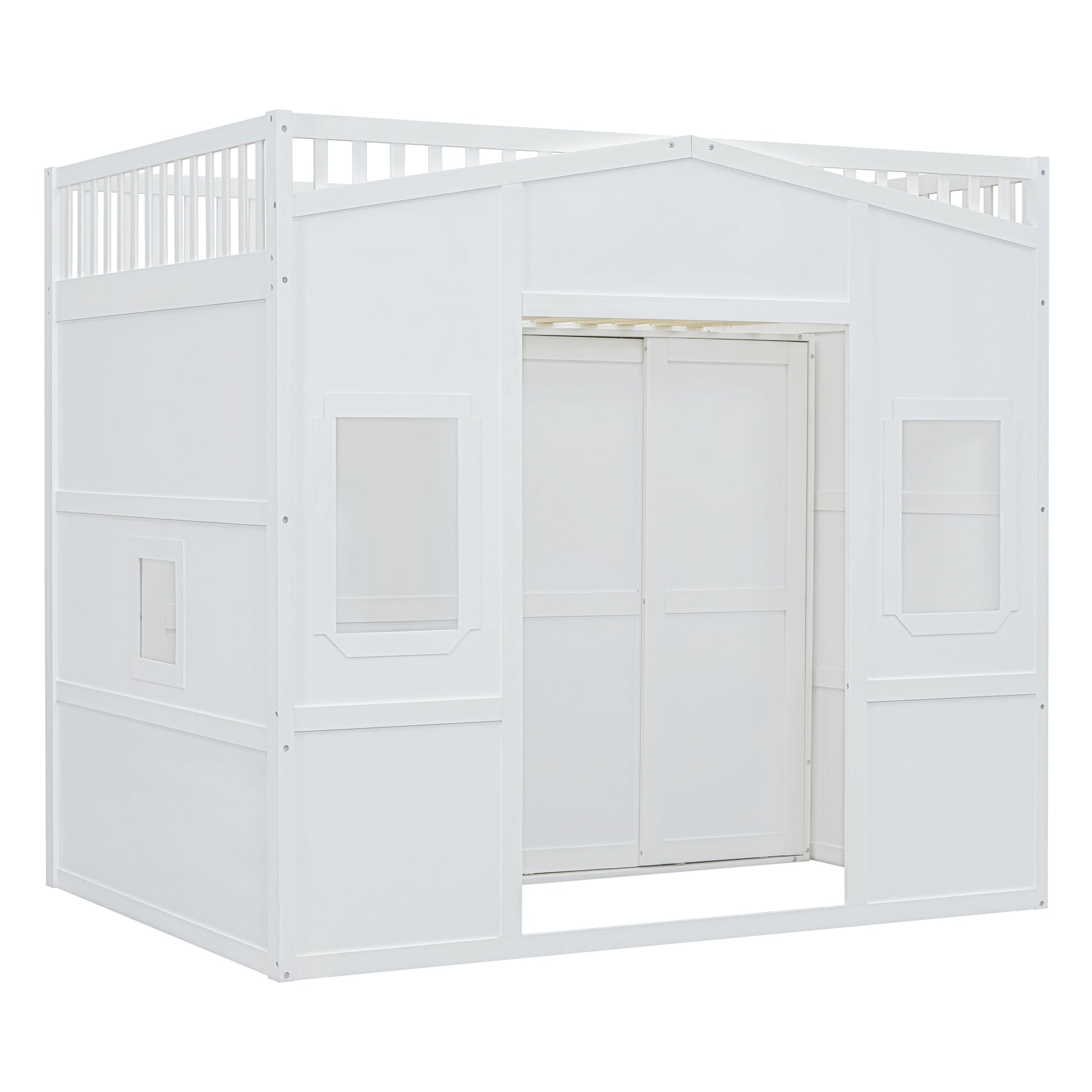 Full Size House Loft Bed With Ladder And Wardrobe White Full White Solid Wood