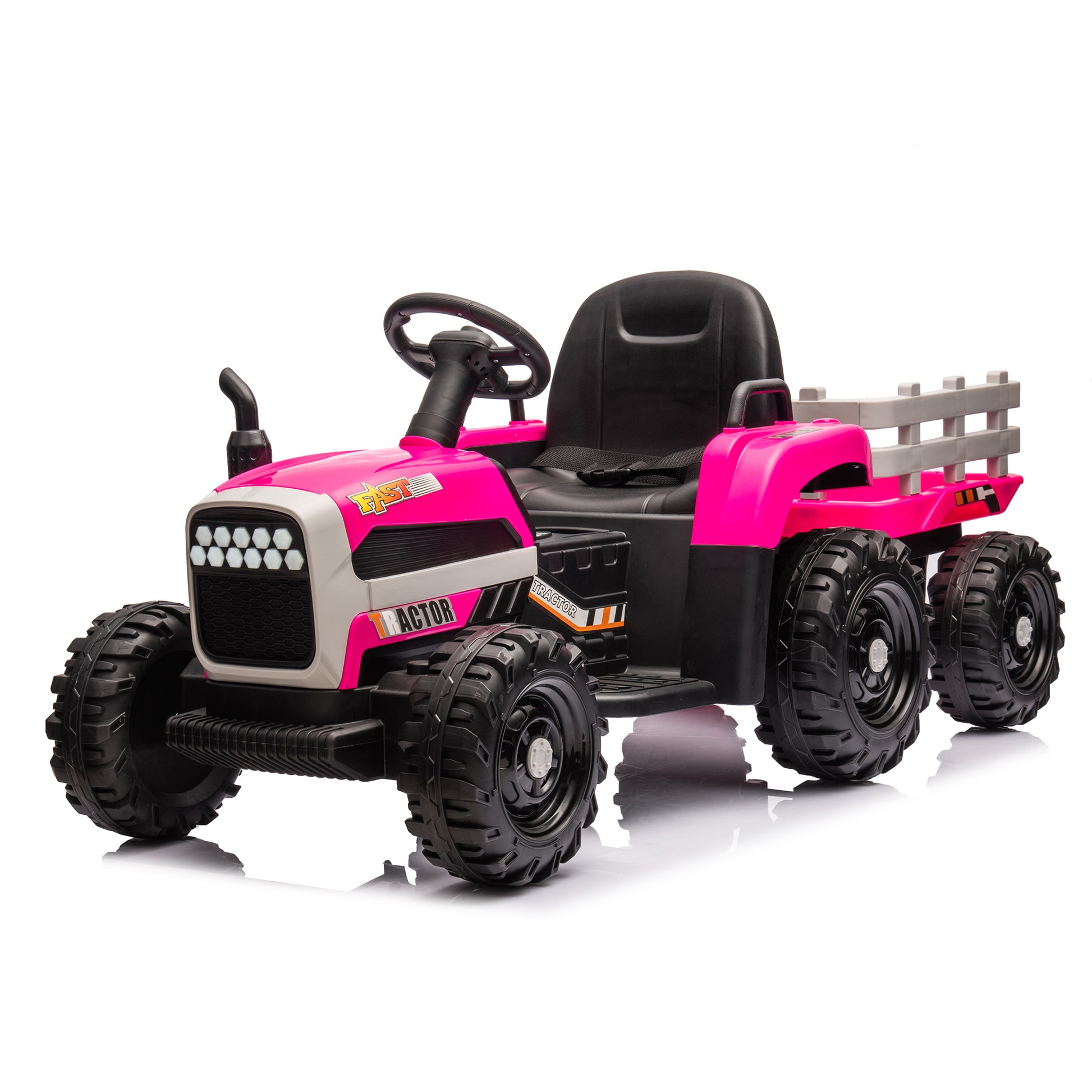 Ride On Tractor With Trailer,24V Battery Powered Electric Tractor Toy, 200W*2Motor 1.86 4.97Mph Remote Control,Electric Car For Kids,Three Speed Adjustable,Usb,Mp3 ,Bluetooth,Led Light, Safety Belt. Red 50 99 Lbs Polypropylene