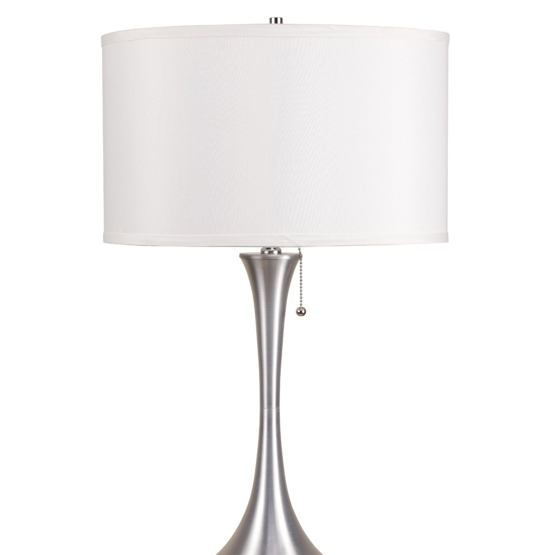 27" Tall Metal Retro Table Lamp With Silver Finish, White Linen Shade Multicolor Metal