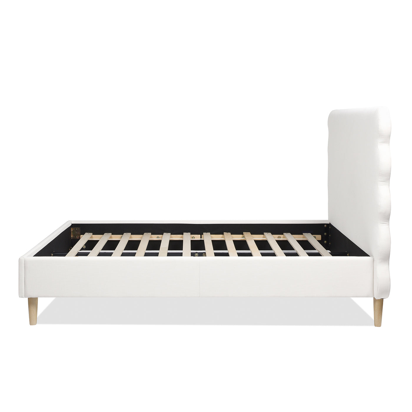 Stockholm Modern Wavy Headboard Platform Bed, Queen, Antique White Polyester Box Spring Not Required Queen Antique White Wood Foam Polyester Polyester