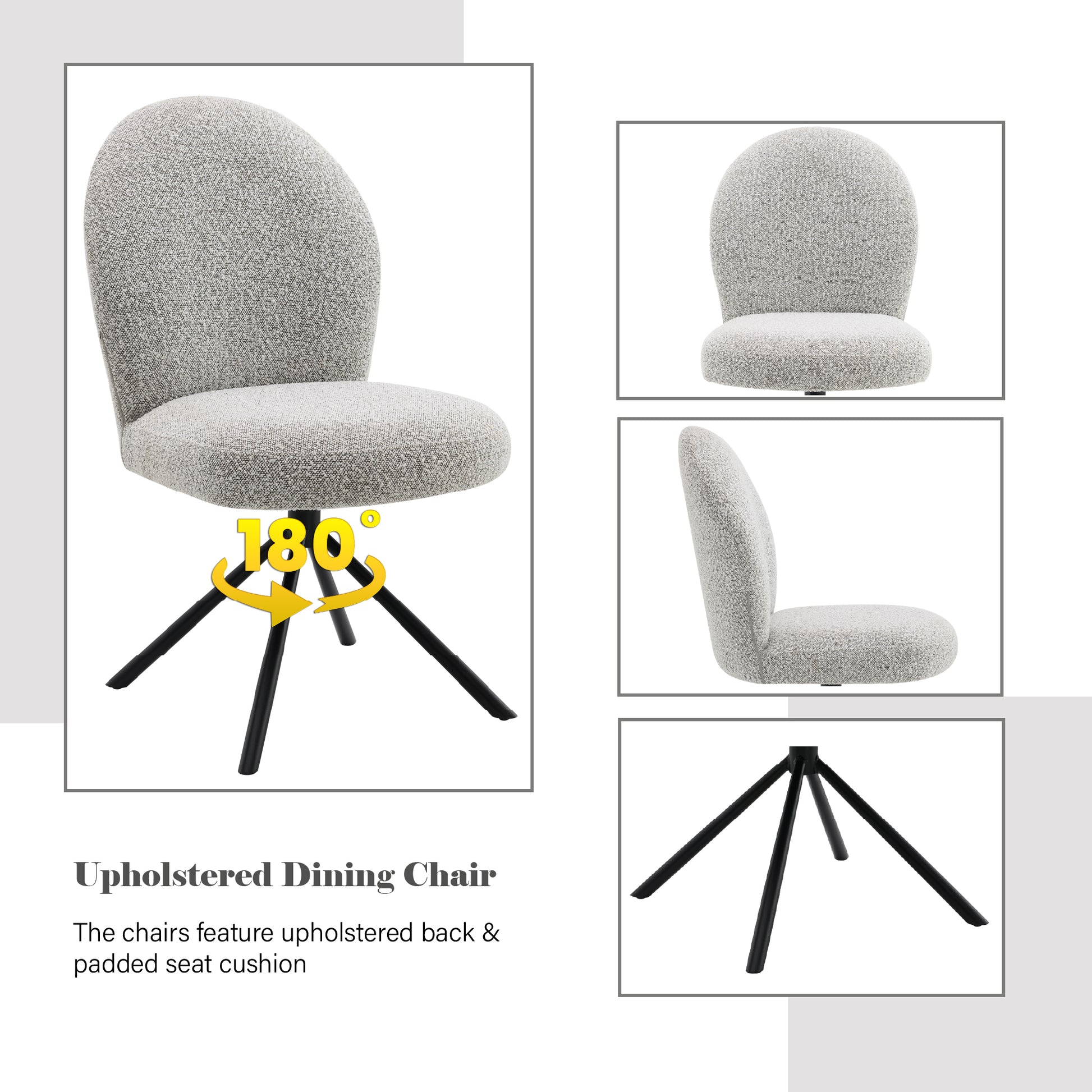 Lawton Gray Boucle Side Chair With Swivel Set Of 2 Gray Boucle