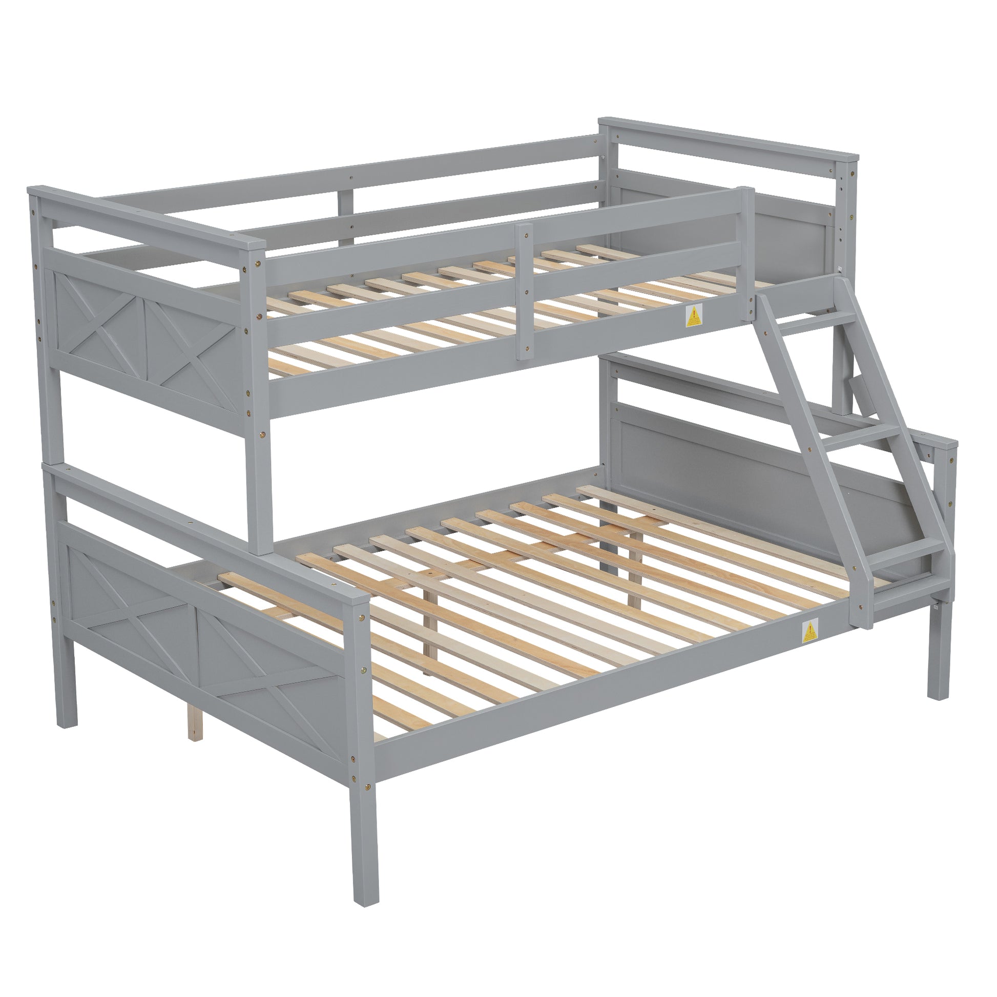 Twin Over Full Bunk Bed With Ladder, Safety Guardrail, Perfect For Bedroom, Gray Box Spring Not Required Twin Gray Wood Bedroom Bunk Pine