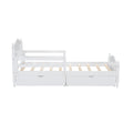 Twin Size Wood Platform Bed With Guardrails On Both Sides And Two Storage Drawers ,White Twin White Wood