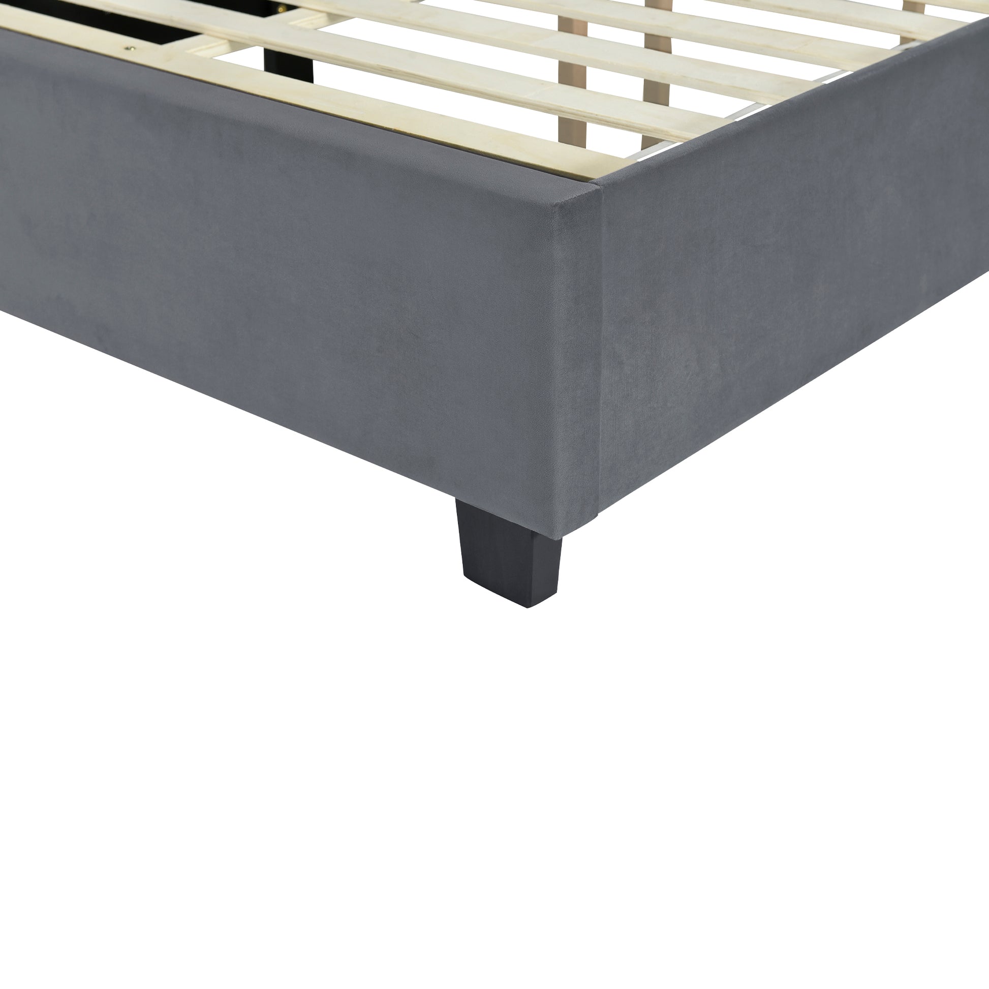 Full Size Upholstered Platform Bed With Big Headboard, Bedroom Furniture, Velvet, Gray Full Gray Plywood