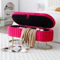 Storage Bench Bedroom Bench, Velvet Oval Upholstered End Of Bed Bench With Golden Metal Legs,50