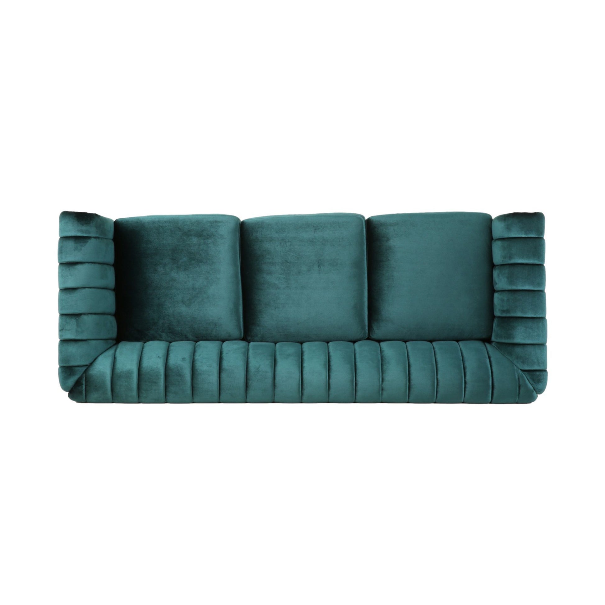 84 Inch Teal 3 Seater Velvet Sofa Button Tufted With Trim, Curved Backrest, And Rolled Arms, Stylish And Elegant Couch For Modern Living Rooms, Durable Upholstery, Luxury Design Teal Velvet Wood Primary Living Space Medium Firm Loose Back Medium Duty