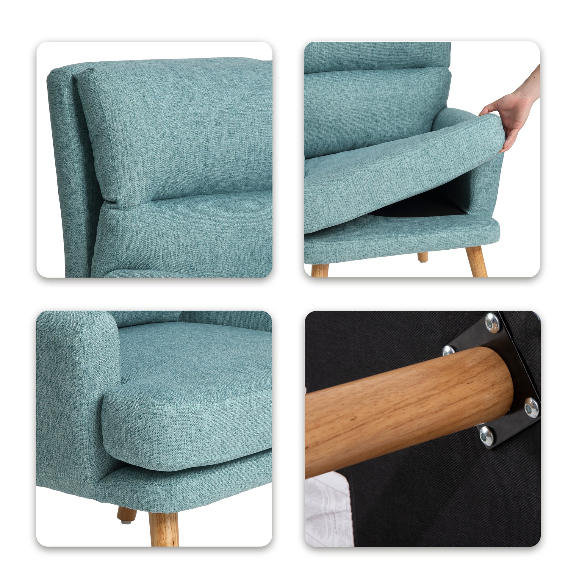 Accent Chair With Ottoman Set, Fabric Armchair With Wood Legs And Adjustable Backrestmid Century Modern Comfy Lounge Chair For Living Room, Bedroom, Reading Room And Study Green Textile 1 Seat