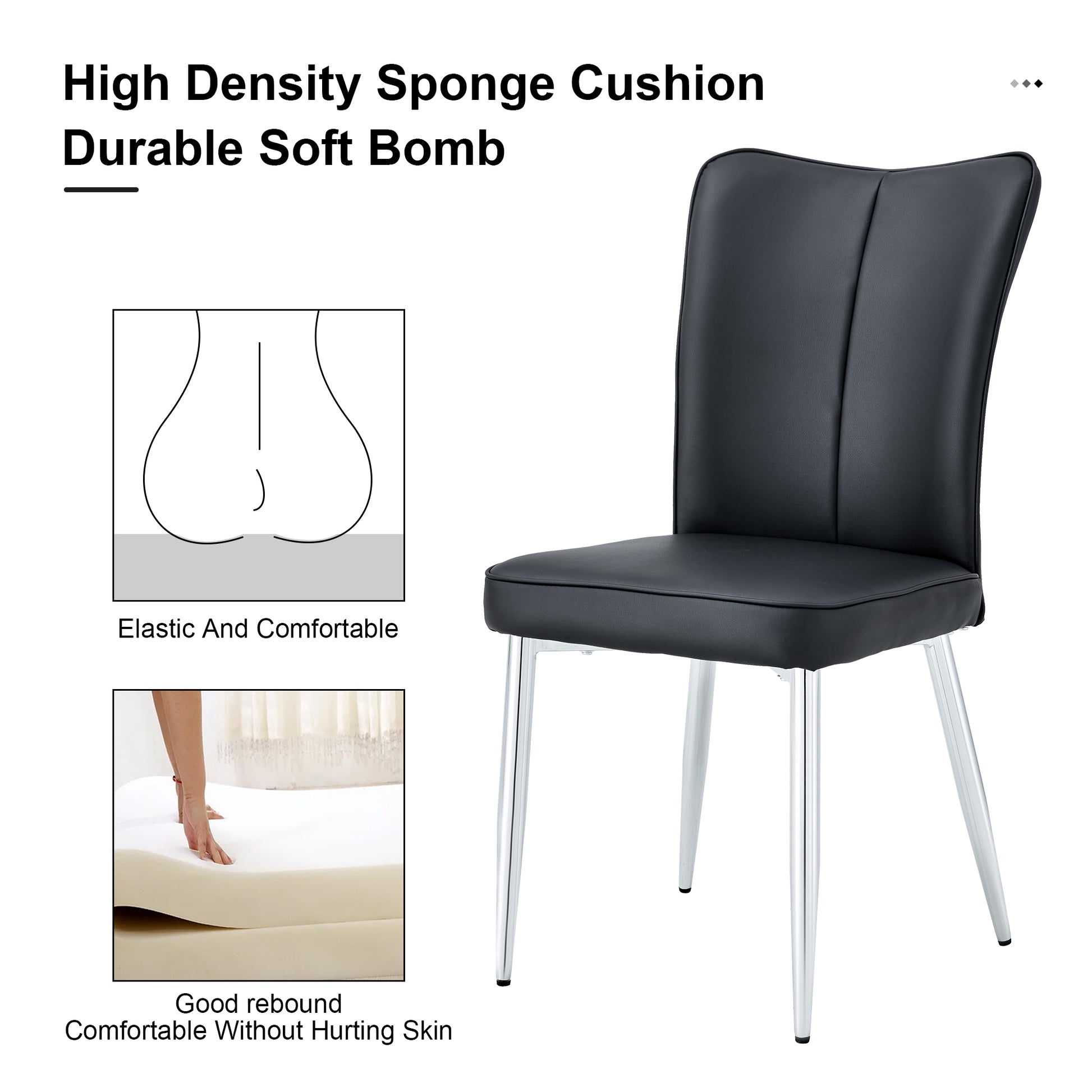 Table And Chair Set. Large Modern Rectangular Table With Brown Glass Top And Silver Metal Legs. It Comes With Soft And Comfortable Pu Seats, Faux Leather Upholstered Seats And Silver Metal Legs. Black,Brown Seats 4 Glass Metal