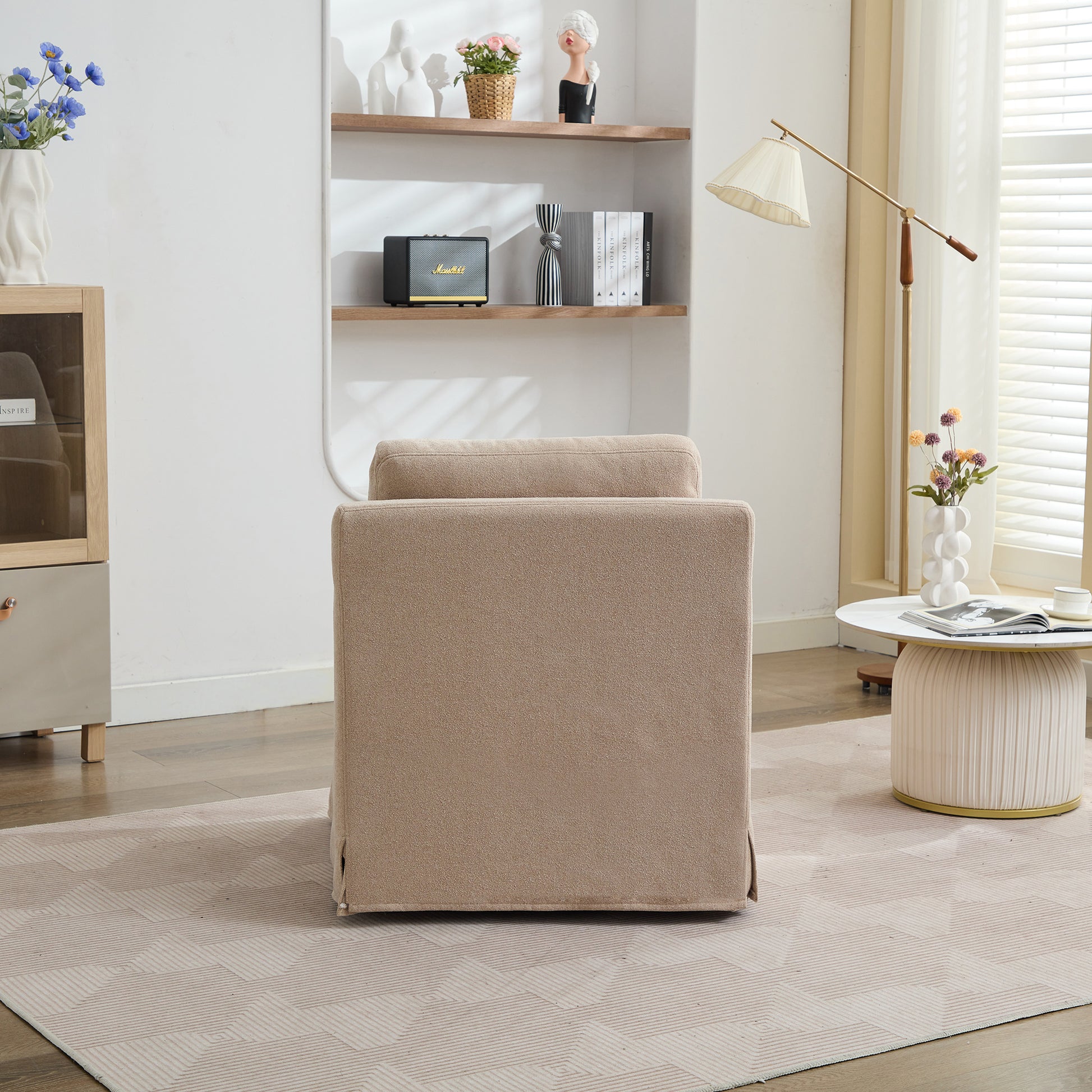 29.92'' Swivel Accent Chair, Upholstered Skirted Swivel Chair With Removable Back Cushion, 360 Degree Comfy Armchair For Living Room, Nursery, Lounge,Office,Wheat Chenille Wheat Chenille