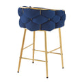 28'' Modern Counter Stools Set Of 2,Dark Blue Counter Stools With Iron Frame,Soft Back And Cushion,Footrest,Suitable For Kitchen Bedroom Dining Room. Iron Dark Blue Kitchen Sponge Modern Set Of 2